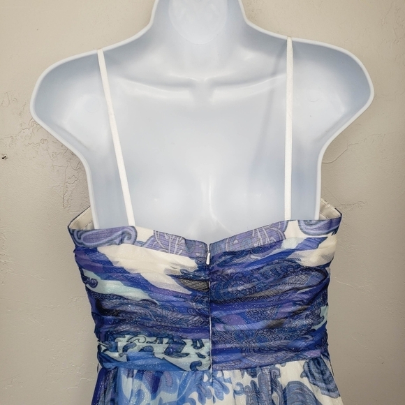 Aidan Mattox Women's 8 Paisley Maxi Dress Silk Blend Blue White Purple Formal - Picture 6 of 10